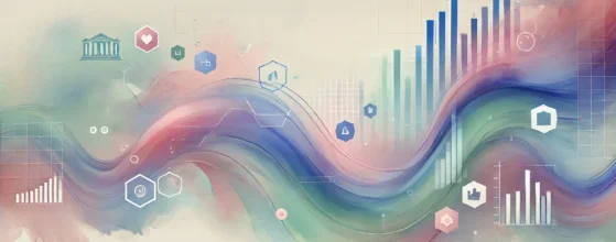 Watercolor design with soft gradients of pastel blues, pinks, purples, and greens, representing digital connectivity with fluid abstract shapes.