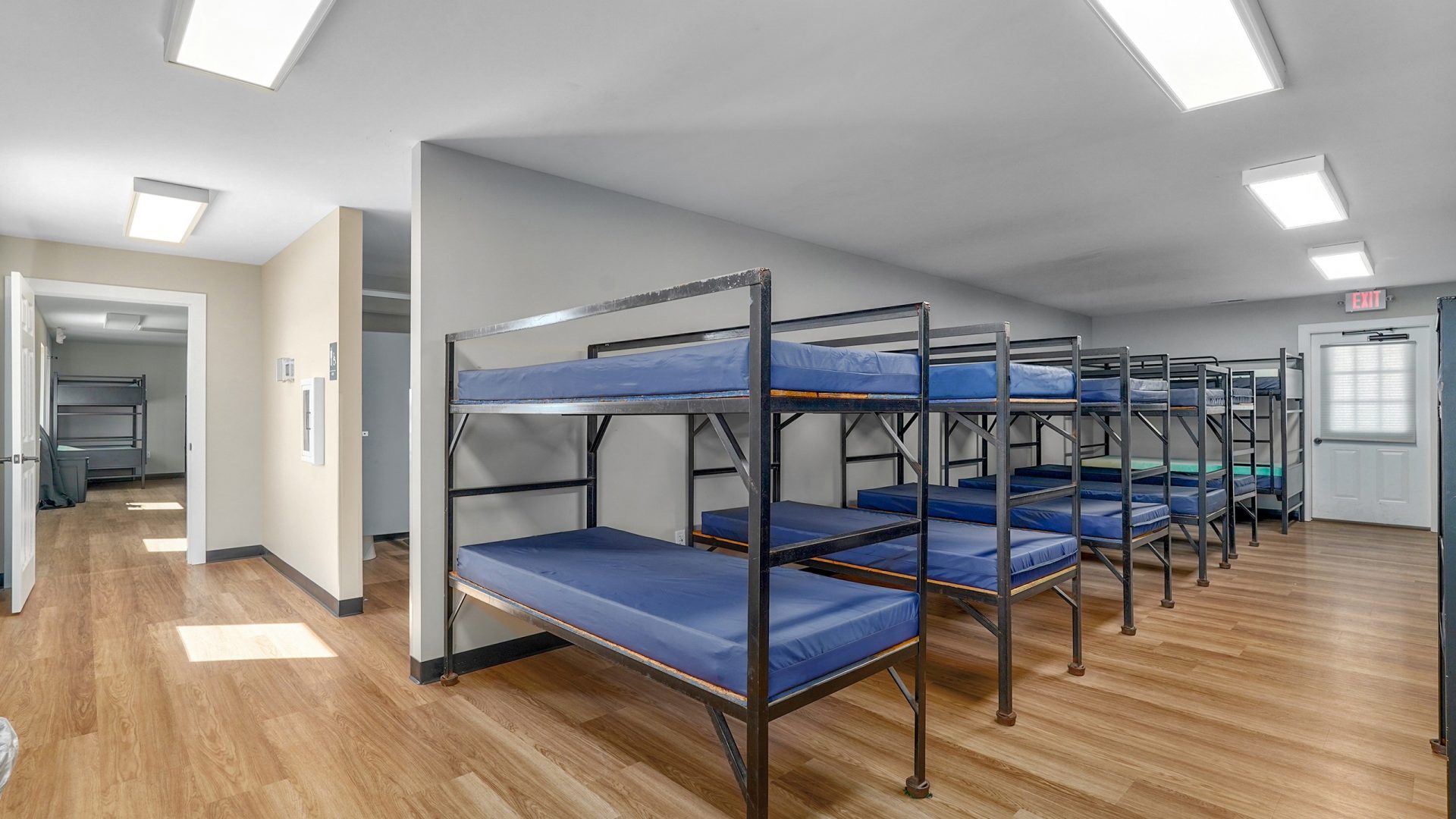 Bunk bed dormitory interior at Crosspointe Camp in Rocky Mount, MO