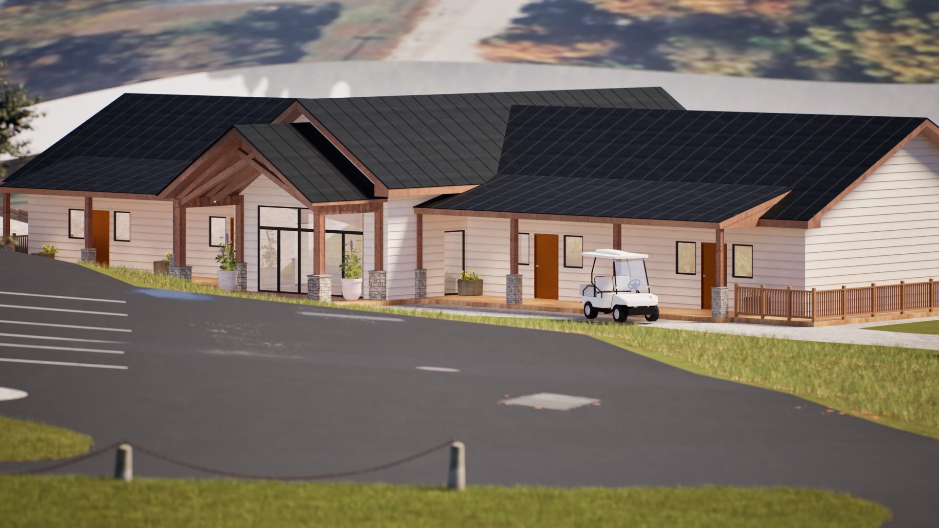 Rendering of Crosspointe Camp lodge exterior in Rocky Mount, MO