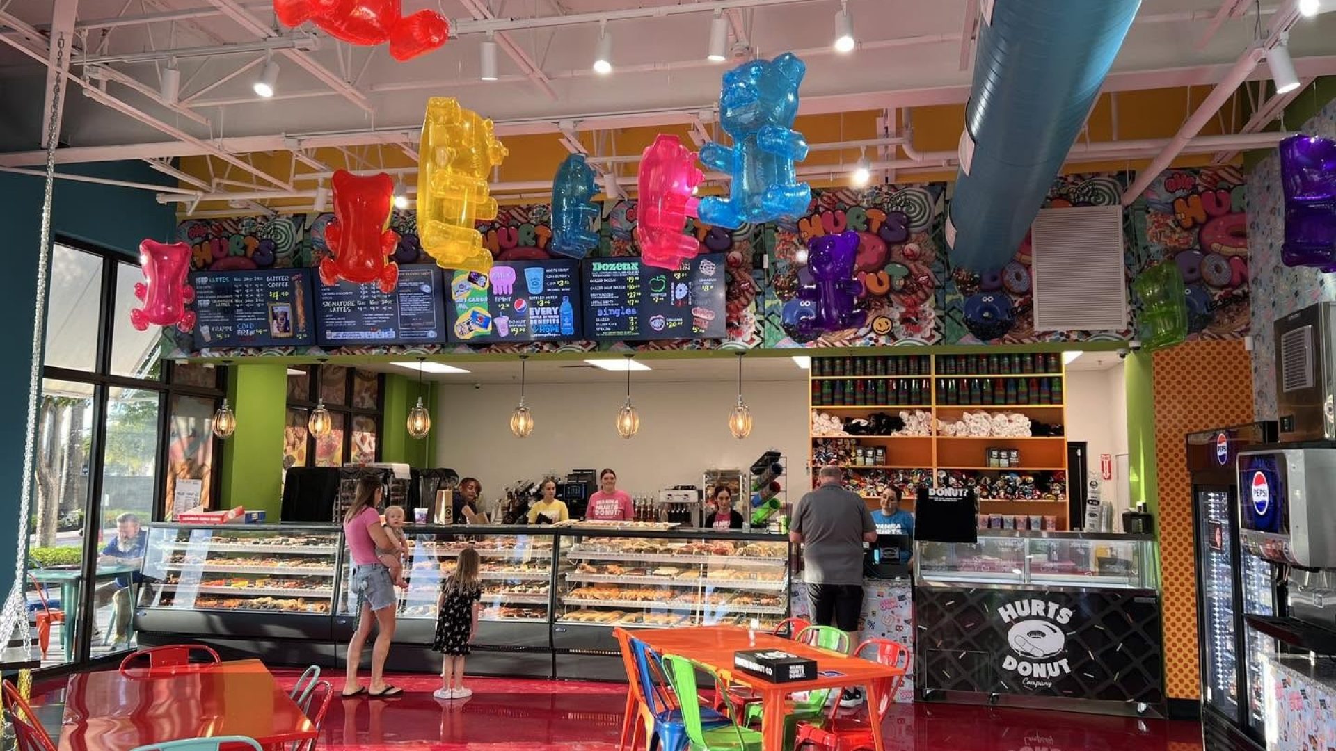 Interior of Hurts Donut in Hot Springs, AR with gummy bear decor